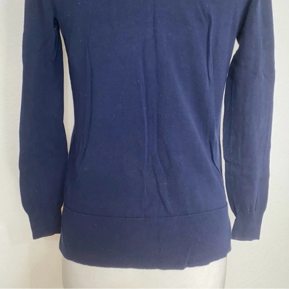 J. Crew Women Navy Neon Orange Stripe Detail Button Knit Cardigan Size XS Preppy - Picture 9 of 16